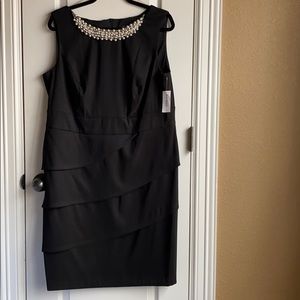 Dressbarn Beaded Neck Layered Skirt Black Dress